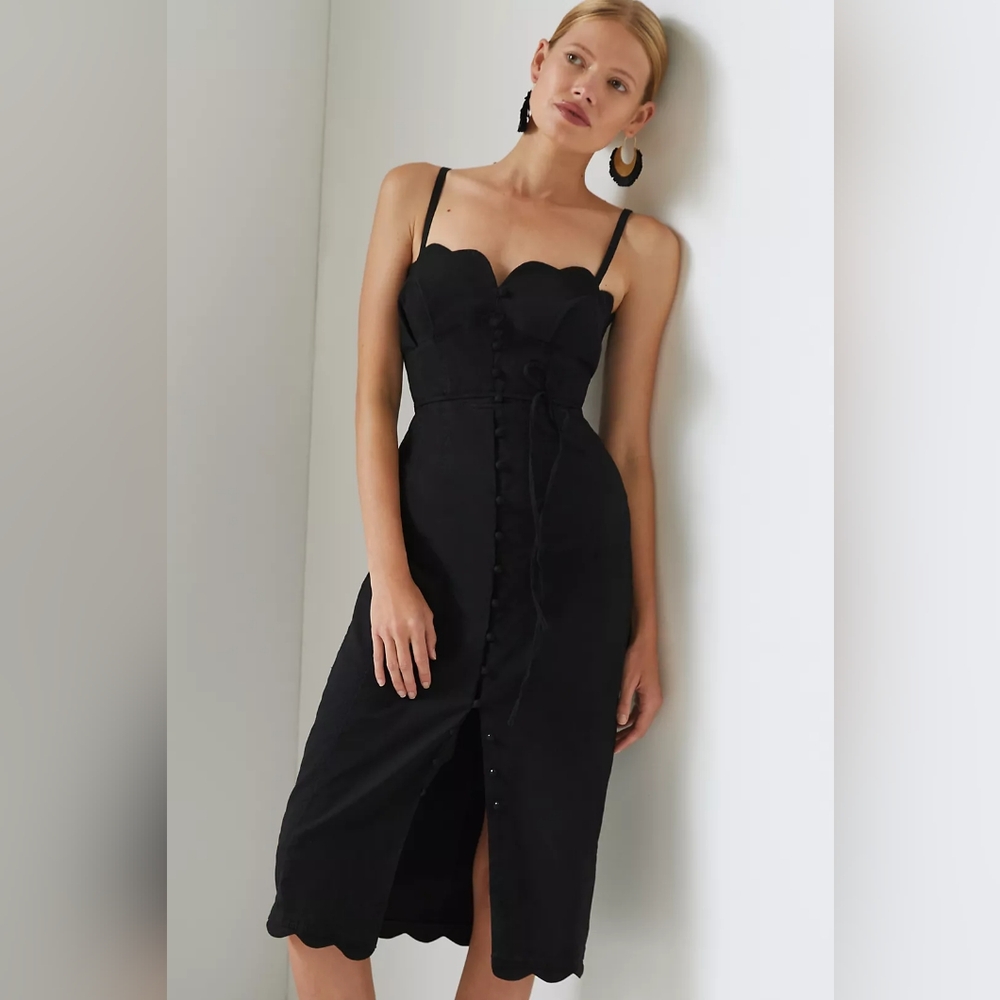 Anthropologie Slim Scalloped Front-Slit Corset Dress